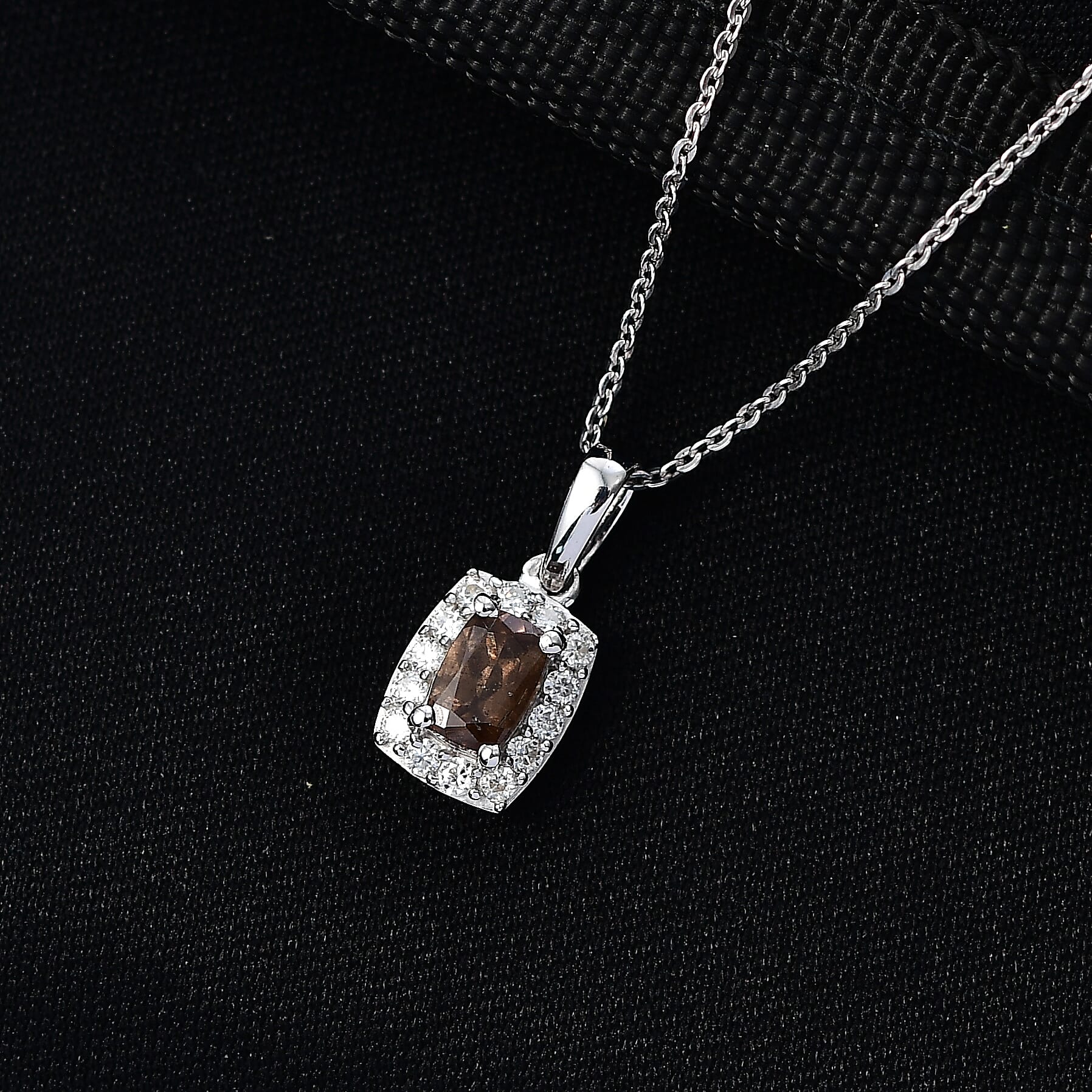 D'Joy Premium Madagascar Color Change Garnet and Moissanite 0.85 ctw Aurora Halo Pendant Necklace in Rhodium Over Sterling Silver 20 Inches 