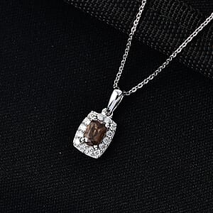 D'Joy Premium Madagascar Color Change Garnet and Moissanite 0.85 ctw Pendant Necklace in Rhodium Over Sterling Silver 20 Inches 