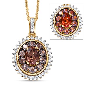 D'Joy Premium Madagascar Color Change Garnet and Moissanite 2.30 ctw Pendant Necklace in 18K Vermeil Yellow Gold Over Sterling Silver 20 Inches 