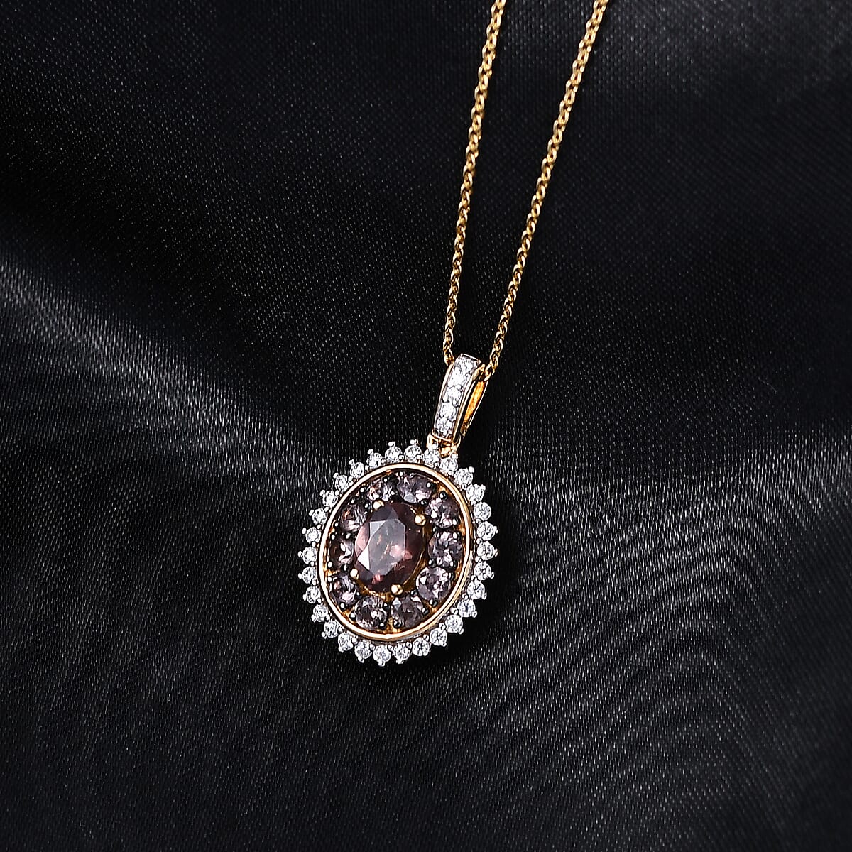 D'Joy Premium Madagascar Color Change Garnet and Moissanite 2.30 ctw Pendant Necklace in 18K Vermeil Yellow Gold Over Sterling Silver 20 Inches  image number 1