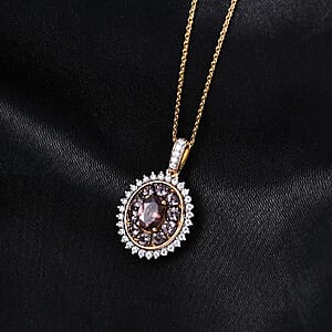 D'Joy Premium Madagascar Color Change Garnet and Moissanite 2.30 ctw Pendant Necklace in 18K Vermeil Yellow Gold Over Sterling Silver 20 Inches 