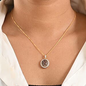 D'Joy Premium Madagascar Color Change Garnet and Moissanite 2.30 ctw Pendant Necklace in 18K Vermeil Yellow Gold Over Sterling Silver 20 Inches 