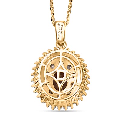 D'Joy Premium Madagascar Color Change Garnet and Moissanite 2.30 ctw Eclipse Halo Pendant Necklace in 18K Vermeil Yellow Gold Over Sterling Silver 20 Inches