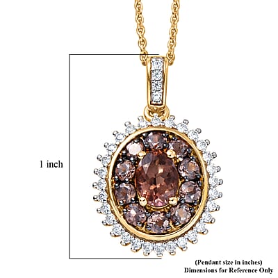 D'Joy Premium Madagascar Color Change Garnet and Moissanite 2.30 ctw Eclipse Halo Pendant Necklace in 18K Vermeil Yellow Gold Over Sterling Silver 20 Inches