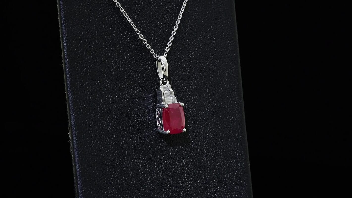 D'Joy Niassa Ruby (FF) and Moissanite 2.40 ctw Crimson Passion Pendant Necklace in Rhodium Over Sterling Silver 20 Inches