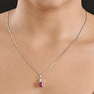 D'Joy Niassa Ruby (FF) and Moissanite 2.40 ctw Pendant Necklace in Rhodium Over Sterling Silver 20 Inches