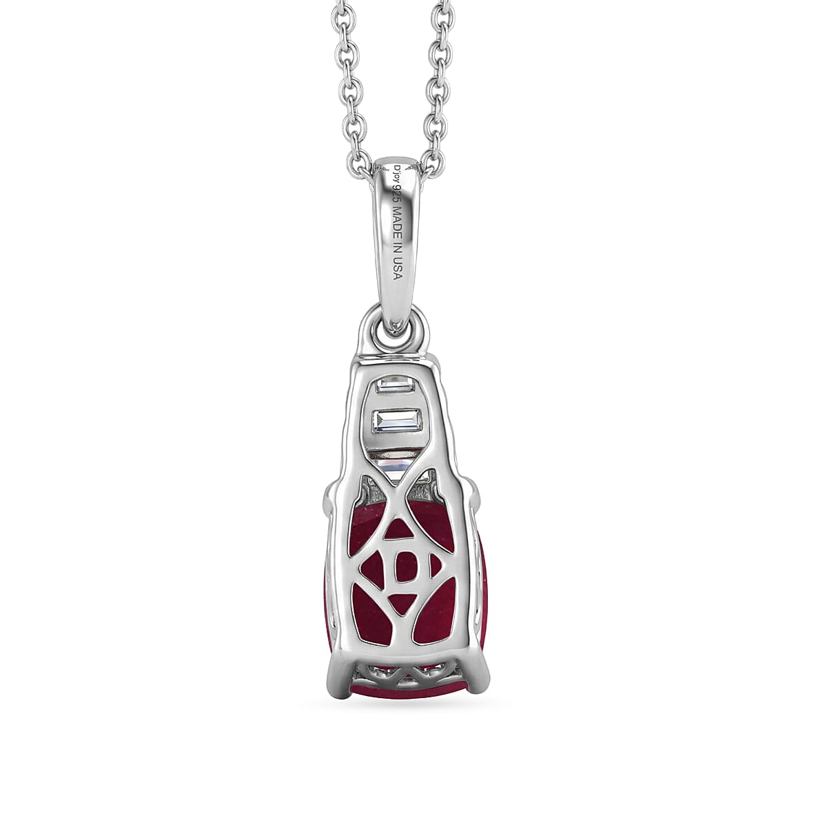 D'Joy Niassa Ruby (FF) and Moissanite 2.40 ctw Pendant Necklace in Rhodium Over Sterling Silver 20 Inches image number 3