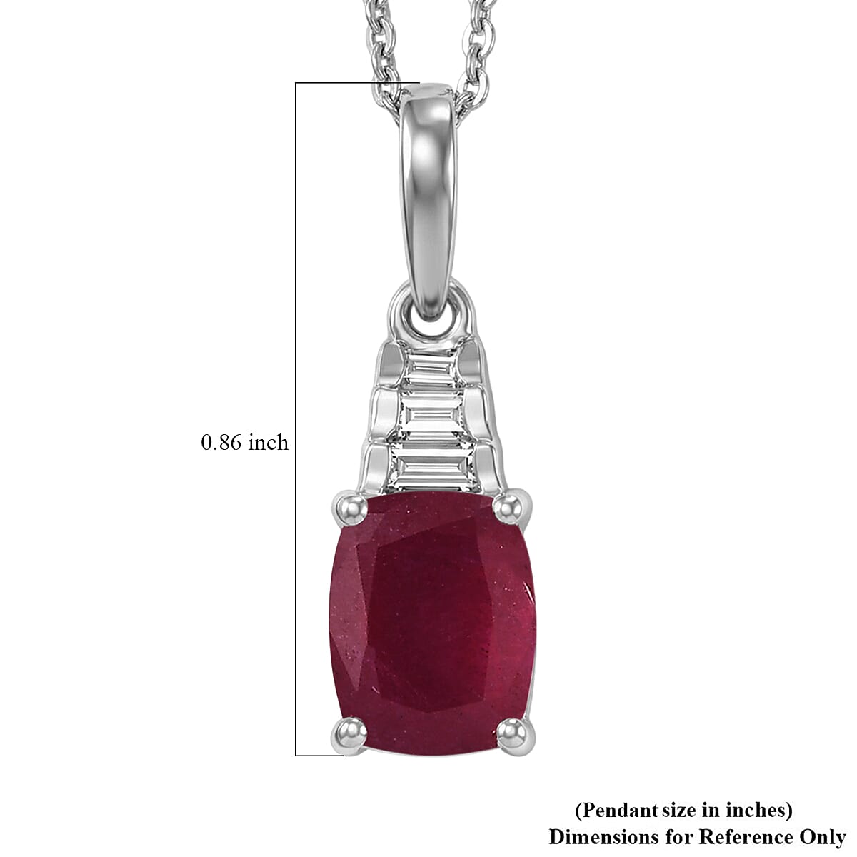 D'Joy Niassa Ruby (FF) and Moissanite 2.40 ctw Pendant Necklace in Rhodium Over Sterling Silver 20 Inches image number 4