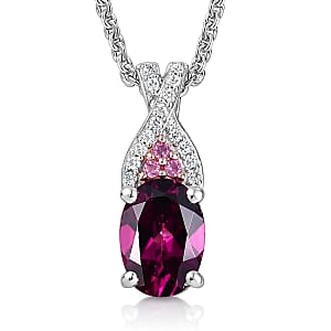 D'Joy Radiant Ember Garnet and Multi Gemstone 1.10 ctw Pendant Necklace in Rhodium Over Sterling Silver 20 Inches