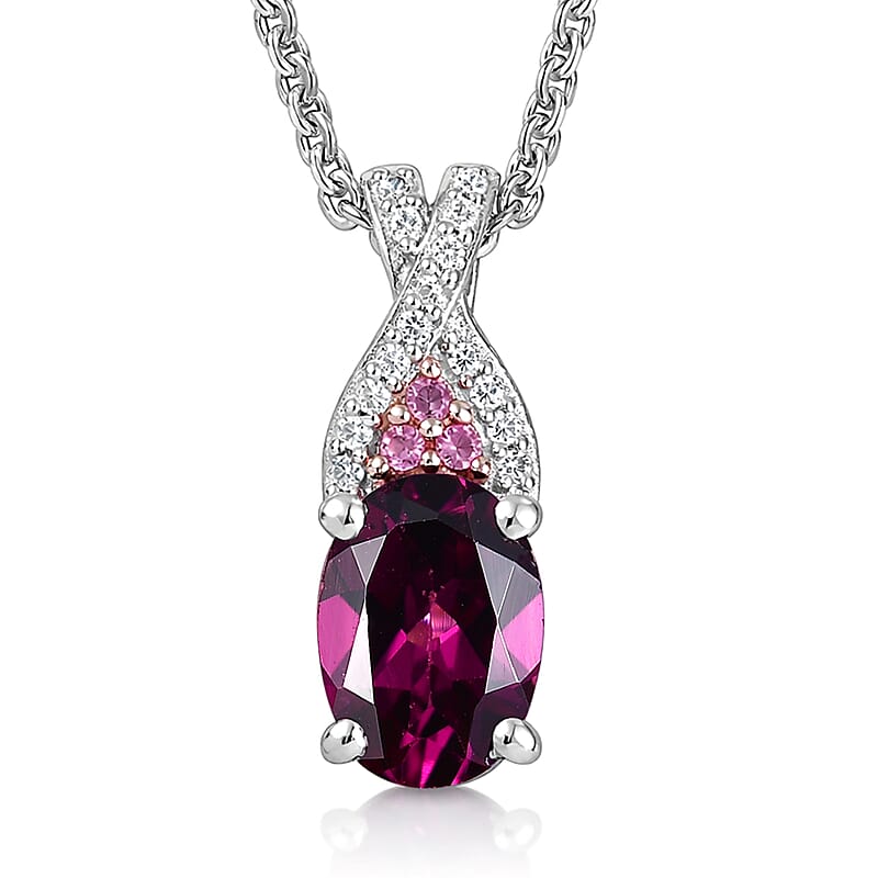 D'Joy Radiant Ember Garnet and Multi Gemstone 1.10 ctw Infinity Pendant Necklace in Rhodium Over Sterling Silver 20 Inches