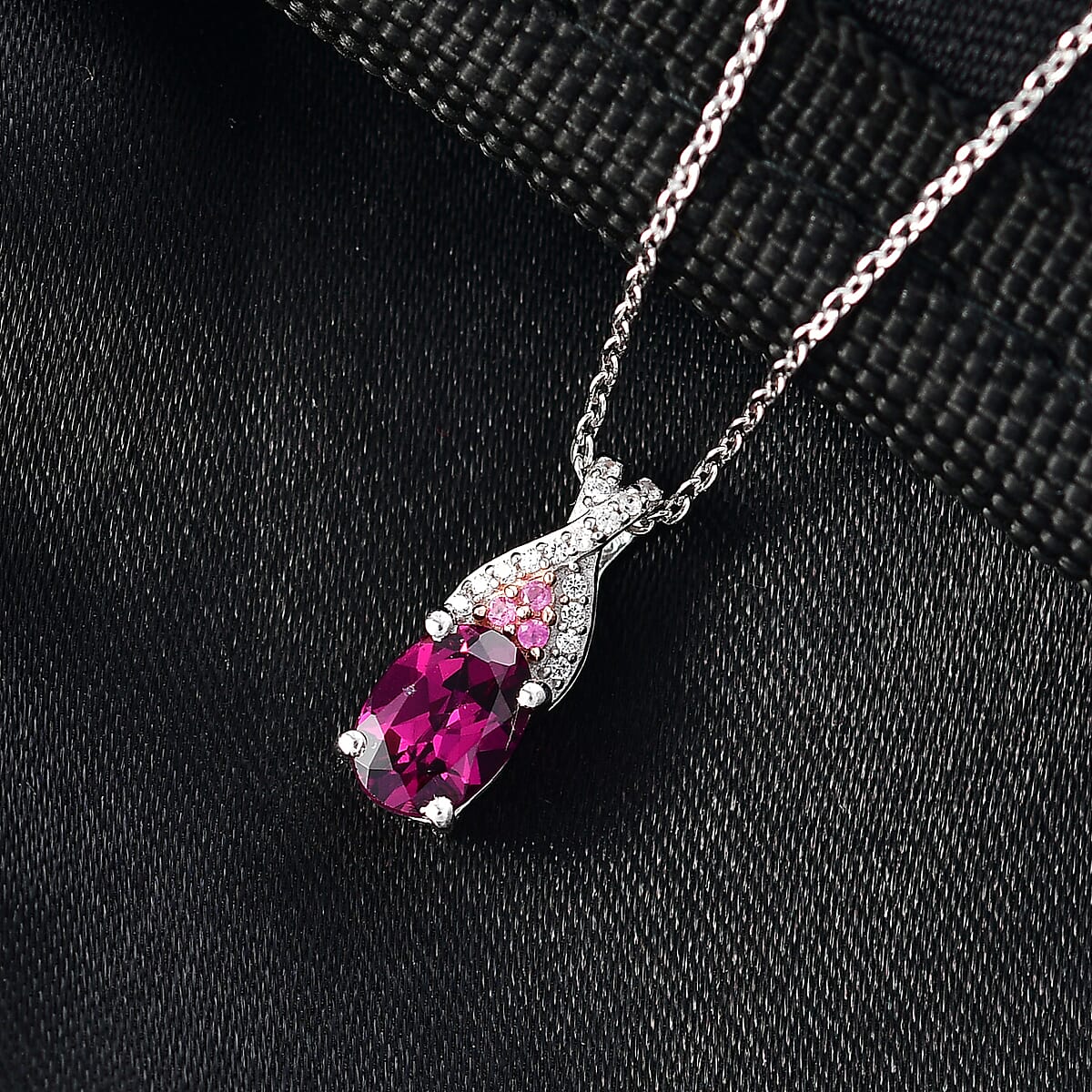 D'Joy Radiant Ember Garnet and Multi Gemstone 1.10 ctw Pendant Necklace in Rhodium Over Sterling Silver 20 Inches image number 1