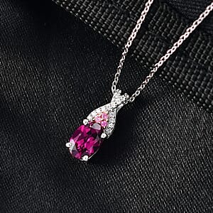 D'Joy Radiant Ember Garnet and Multi Gemstone 1.10 ctw Infinity Pendant Necklace in Rhodium Over Sterling Silver 20 Inches