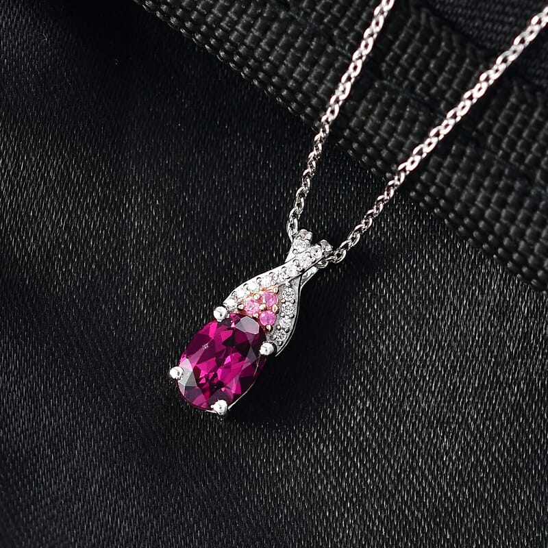 D'Joy Radiant Ember Garnet and Multi Gemstone 1.10 ctw Infinity Pendant Necklace in Rhodium Over Sterling Silver 20 Inches
