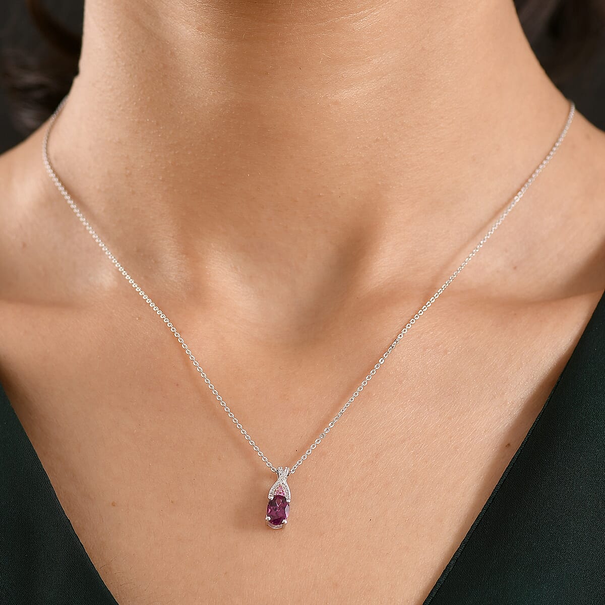 D'Joy Radiant Ember Garnet and Multi Gemstone 1.10 ctw Pendant Necklace in Rhodium Over Sterling Silver 20 Inches image number 2