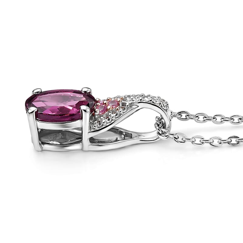 D'Joy Radiant Ember Garnet and Multi Gemstone 1.10 ctw Infinity Pendant Necklace in Rhodium Over Sterling Silver 20 Inches