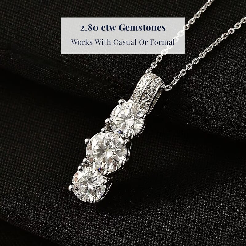 D'Joy Moissanite 2.80 ctw Pendant Necklace in Platinum Over Sterling Silver (20 Inches)