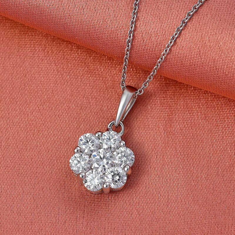 D'Joy Moissanite 1.15 ctw Pendant Necklace in Platinum Over Sterling Silver 20 Inches