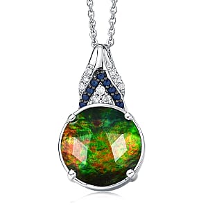 D'Joy Canadian Ammolite and Multi Gemstone 2.85 ctw Royal Arch Spectrum Pendant Necklace in Rhodium Over Sterling Silver 20 Inches