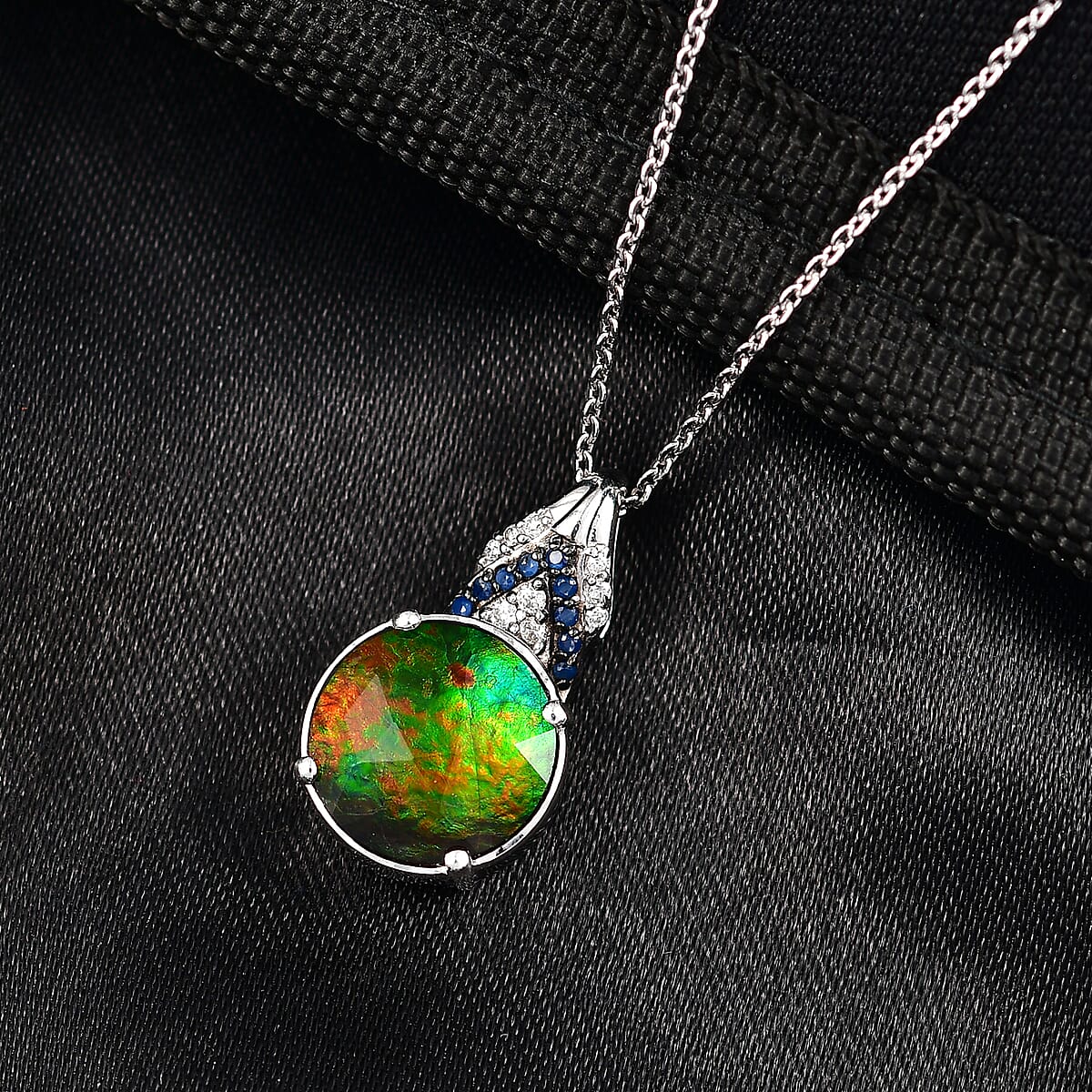 D'Joy Canadian Ammolite and Multi Gemstone 2.85 ctw Royal Arch Spectrum Pendant Necklace in Rhodium Over Sterling Silver 20 Inches image number 1