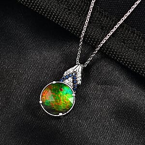 D'Joy Canadian Ammolite and Multi Gemstone 2.85 ctw Royal Arch Spectrum Pendant Necklace in Rhodium Over Sterling Silver 20 Inches