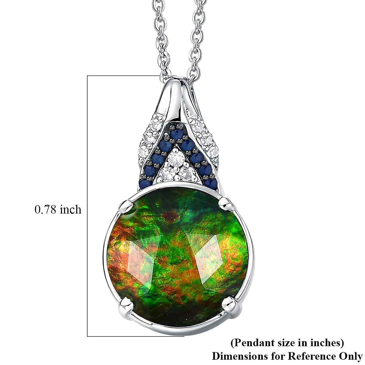D'Joy Canadian Ammolite and Multi Gemstone 2.85 ctw Royal Arch Spectrum Pendant Necklace in Rhodium Over Sterling Silver 20 Inches image number 5