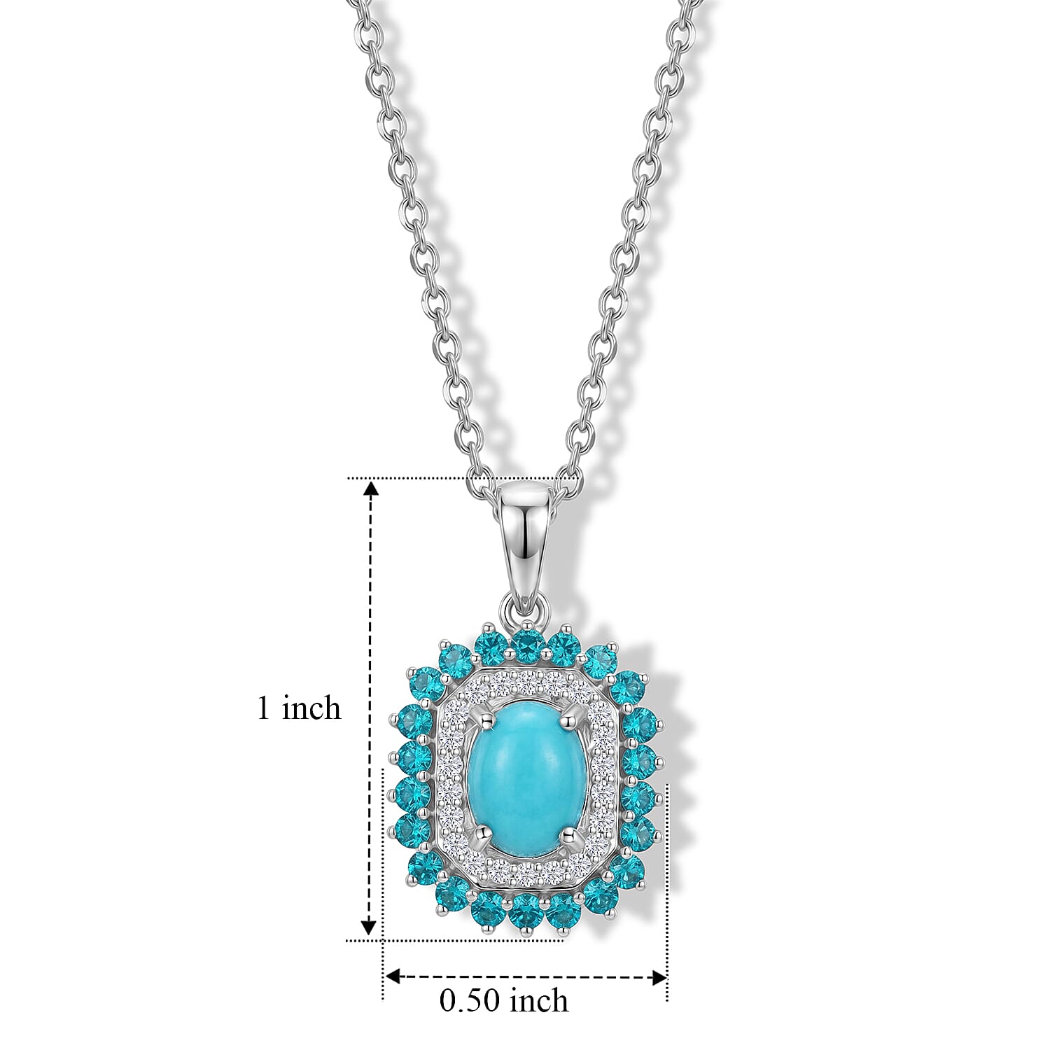Premium Sleeping Beauty Turquoise and Multi Gemstone 1.85 ctw Pendant in Rhodium Over Sterling Silver with Stainless Steel Necklace 20 Inches) 