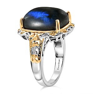 EverTrue 3 Piece Set - Malagasy Labradorite Earrings, Ring (Size 8) and Pendant in ION Plated 18K YG and Platinum Bond with Stainless Steel Necklace (20 Inches) 30.45 ctw