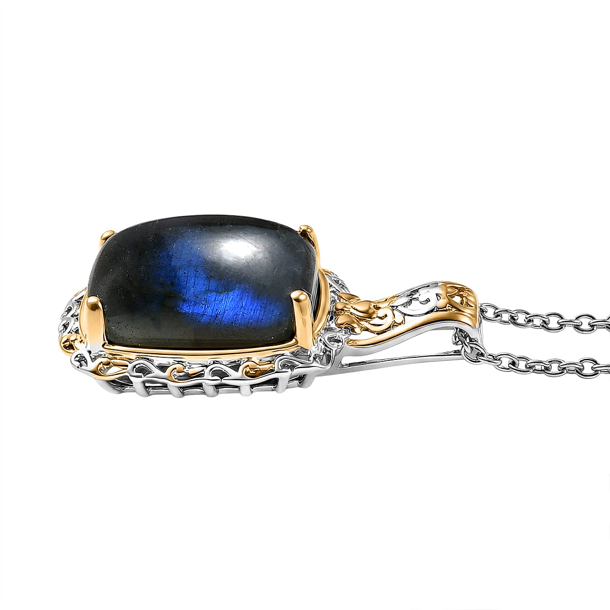 EverTrue 3 Piece Set - Malagasy Labradorite Earrings, Ring (Size 8) and Pendant in ION Plated 18K YG and Platinum Bond with Stainless Steel Necklace (20 Inches) 30.45 ctw image number 5