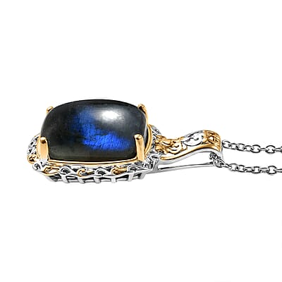 EverTrue 3 Piece Set - Malagasy Labradorite 30.40 ctw Earrings, Ring (Size 6) and Pendant in ION Plated 18K YG and Platinum Bond with Stainless Steel Necklace 20 Inches