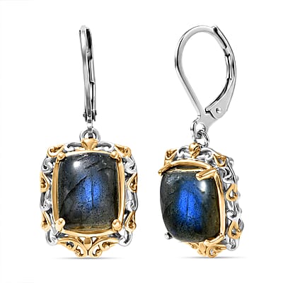 EverTrue 3 Piece Set - Malagasy Labradorite 30.40 ctw Earrings, Ring (Size 6) and Pendant in ION Plated 18K YG and Platinum Bond with Stainless Steel Necklace 20 Inches