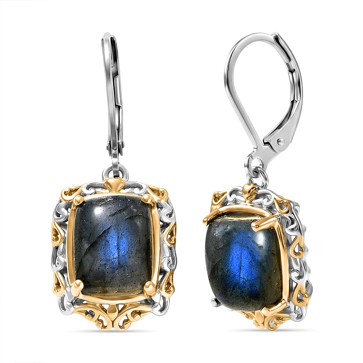 EverTrue 3 Piece Set - Malagasy Labradorite Earrings, Ring (Size 8) and Pendant in ION Plated 18K YG and Platinum Bond with Stainless Steel Necklace (20 Inches) 30.45 ctw image number 7