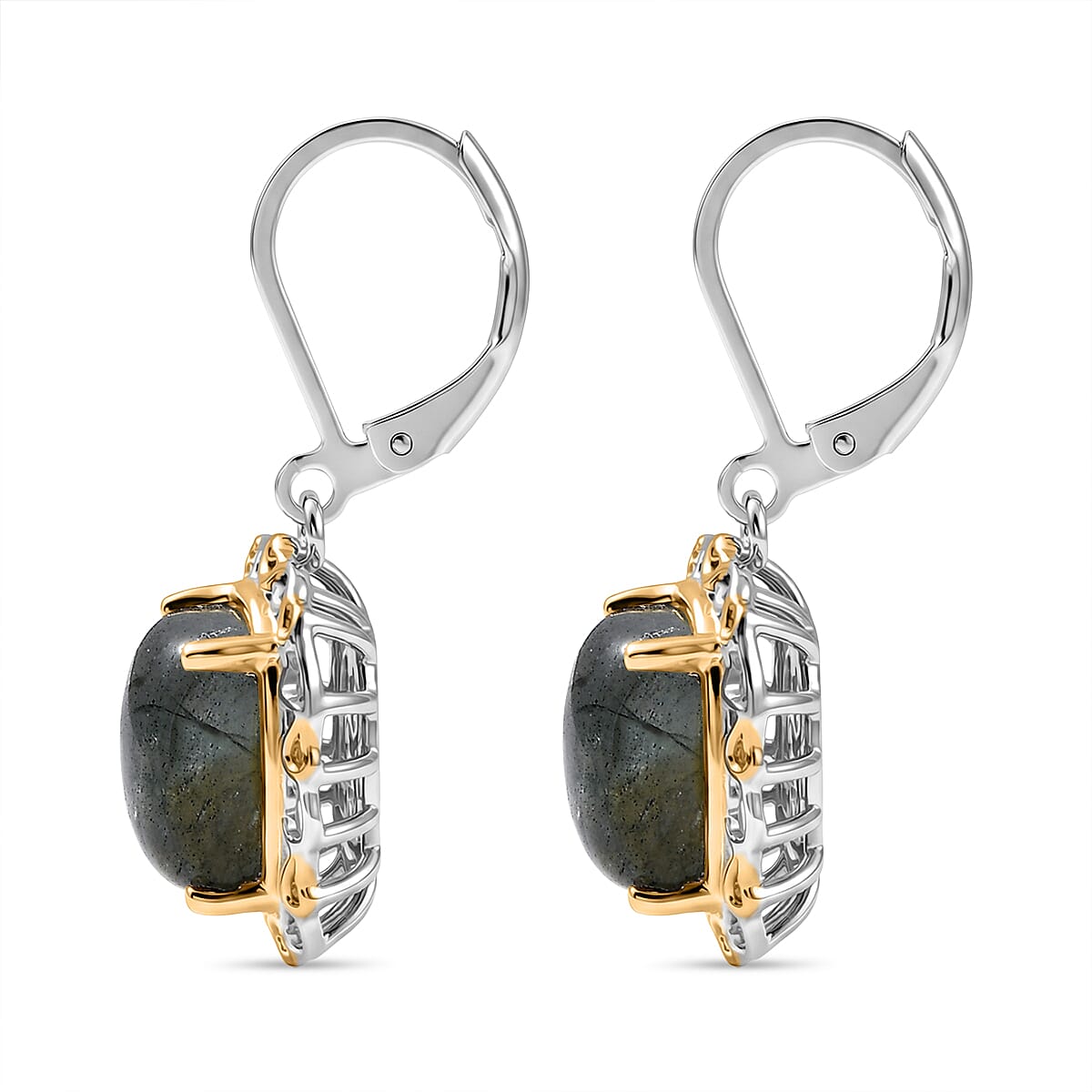 EverTrue 3 Piece Set - Malagasy Labradorite Earrings, Ring (Size 8) and Pendant in ION Plated 18K YG and Platinum Bond with Stainless Steel Necklace (20 Inches) 30.45 ctw image number 8