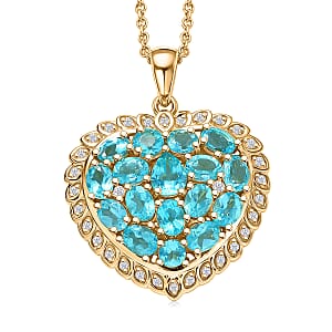 EverTrue Blue Apatite and White Zircon 3.65 ctw Pendant in 18K YG Plated with ION Plated YG Stainless Steel Necklace (20 Inches)