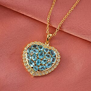 EverTrue Blue Apatite and White Zircon 3.65 ctw Pendant in 18K YG Plated with ION Plated YG Stainless Steel Necklace (20 Inches)