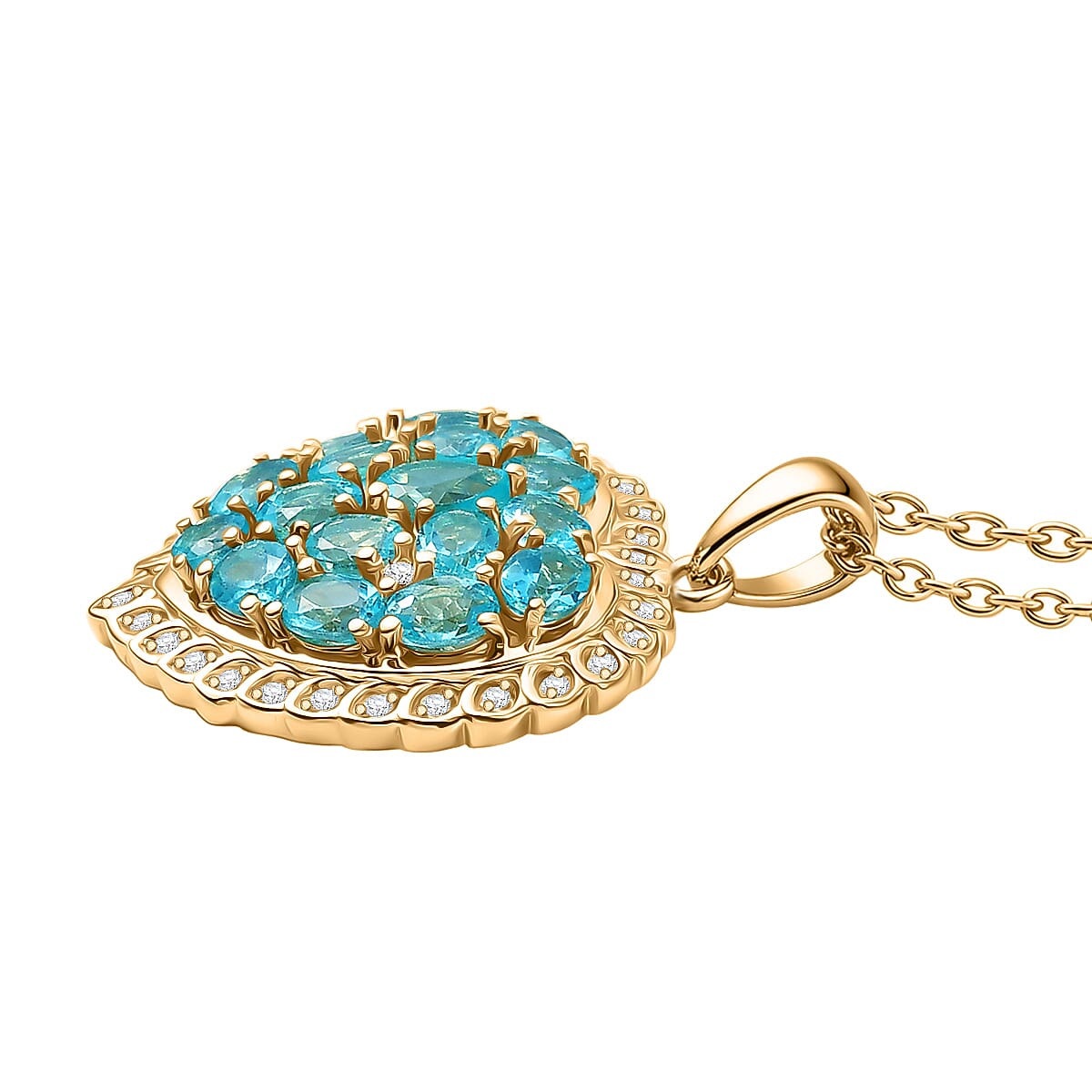 EverTrue Blue Apatite and White Zircon 3.65 ctw Pendant in 18K YG Plated with ION Plated YG Stainless Steel Necklace (20 Inches) image number 3