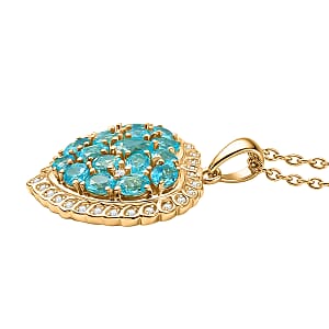 EverTrue Blue Apatite and White Zircon 3.65 ctw Pendant in 18K YG Plated with ION Plated YG Stainless Steel Necklace (20 Inches)