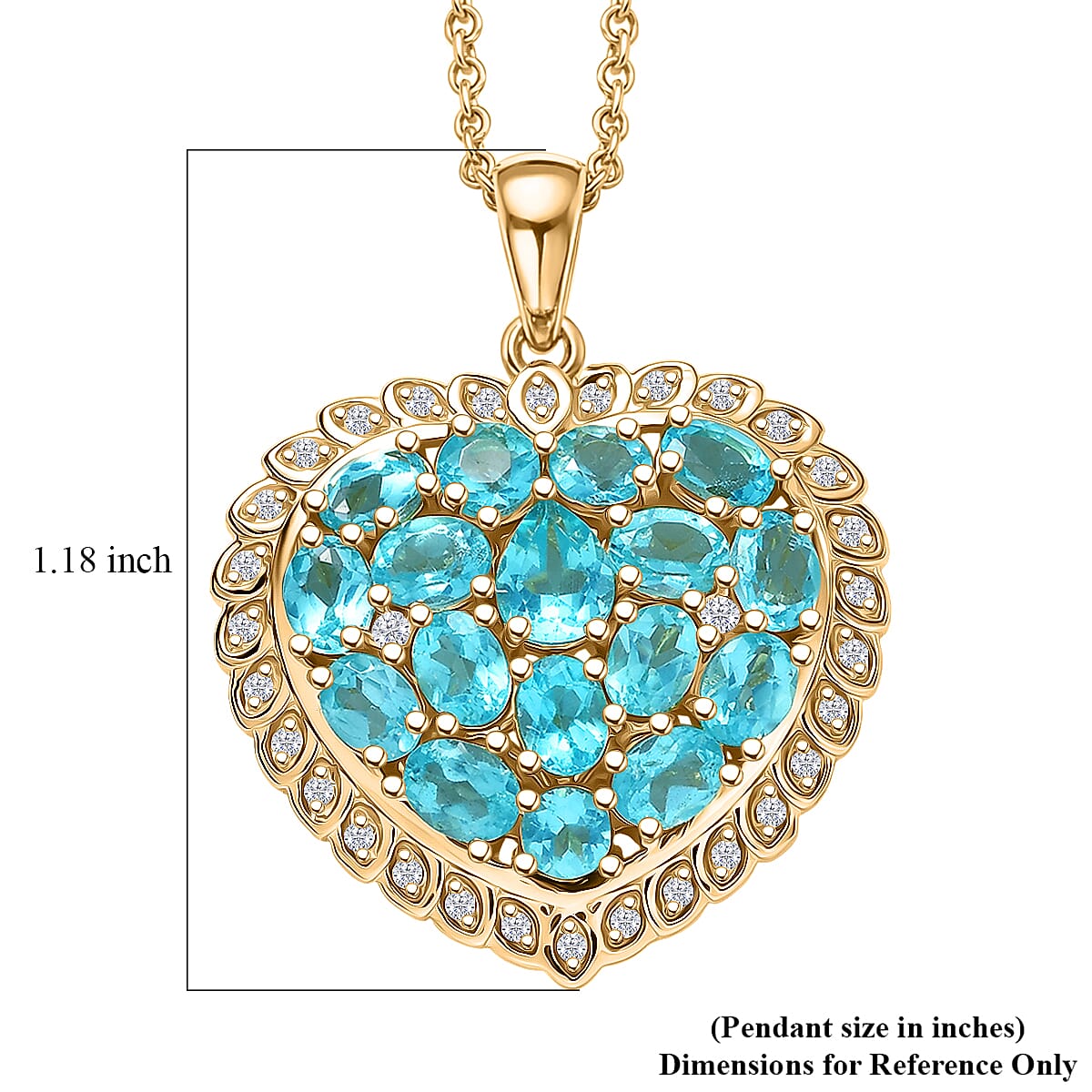 EverTrue Betroka Blue Apatite, White Zircon Heart of Aqualis 3.65 ctw Pendant in 18K YG Plated with ION Plated YG Stainless Steel Necklace (20 Inches)
