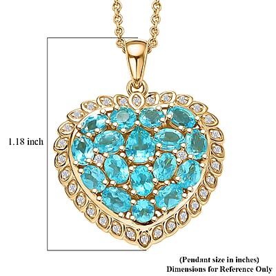 EverTrue Betroka Blue Apatite, White Zircon Heart of Aqualis 3.65 ctw Pendant in 18K YG Plated with ION Plated YG Stainless Steel Necklace (20 Inches)
