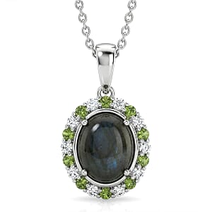 EverTrue Malagasy Labradorite and Multi Gemstone 3.40 ctw Pendant in Platinum Bond with Stainless Steel Necklace 20 Inches