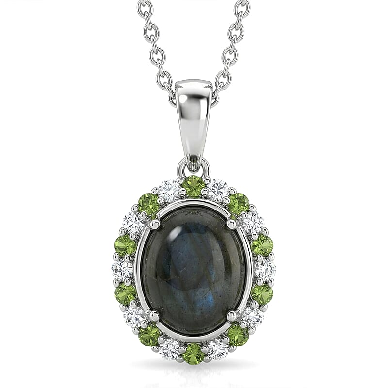 EverTrue Malagasy Labradorite and Multi Gemstone 3.40 ctw Moonlit Bloom Spark Pendant in Platinum Bond with Stainless Steel Necklace 20 Inches
