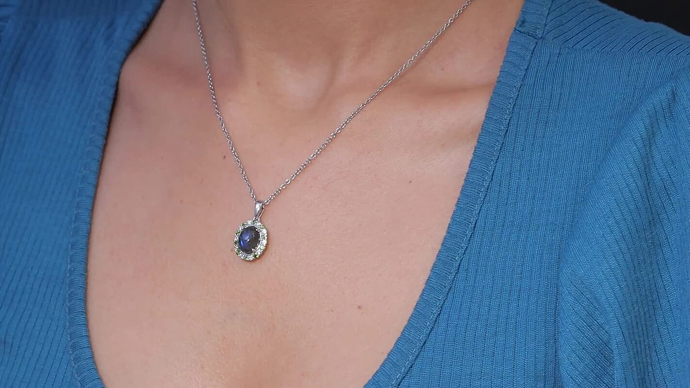 EverTrue Malagasy Labradorite and Multi Gemstone 3.40 ctw Moonlit Bloom Spark Pendant in Platinum Bond with Stainless Steel Necklace 20 Inches