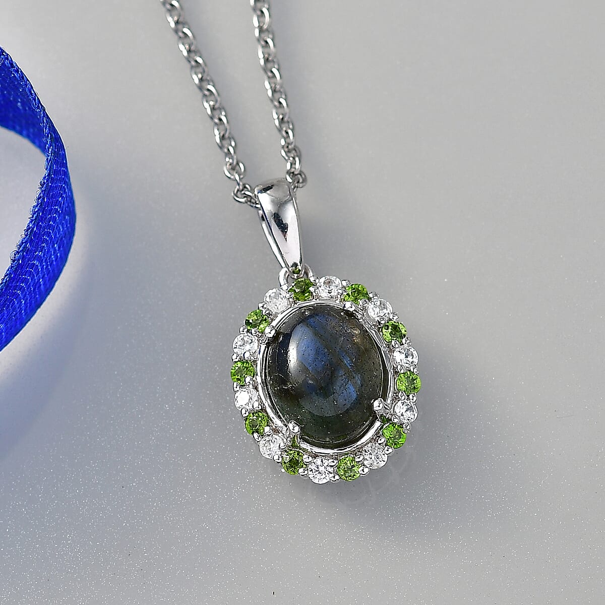 EverTrue Malagasy Labradorite and Multi Gemstone 3.40 ctw Pendant in Platinum Bond with Stainless Steel Necklace 20 Inches image number 1