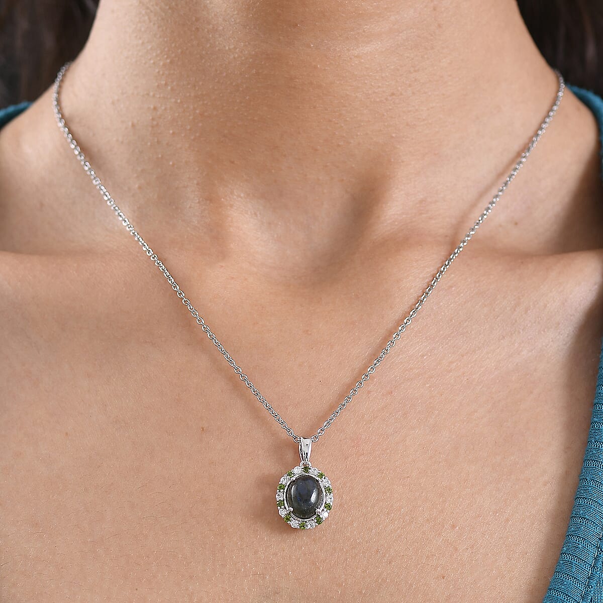 EverTrue Malagasy Labradorite and Multi Gemstone 3.40 ctw Pendant in Platinum Bond with Stainless Steel Necklace 20 Inches image number 2