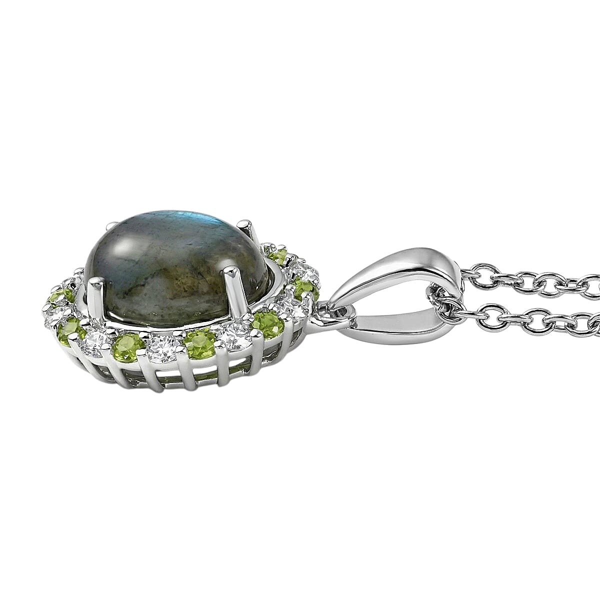 EverTrue Malagasy Labradorite and Multi Gemstone 3.40 ctw Pendant in Platinum Bond with Stainless Steel Necklace 20 Inches image number 3