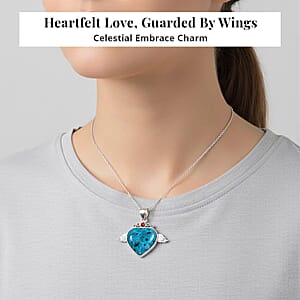 Aqua Quartz, Red Aventurine Angel Wing Heart Pendant in Silvertone with Stainless Steel Necklace 38.00 ctw (20 Inches)