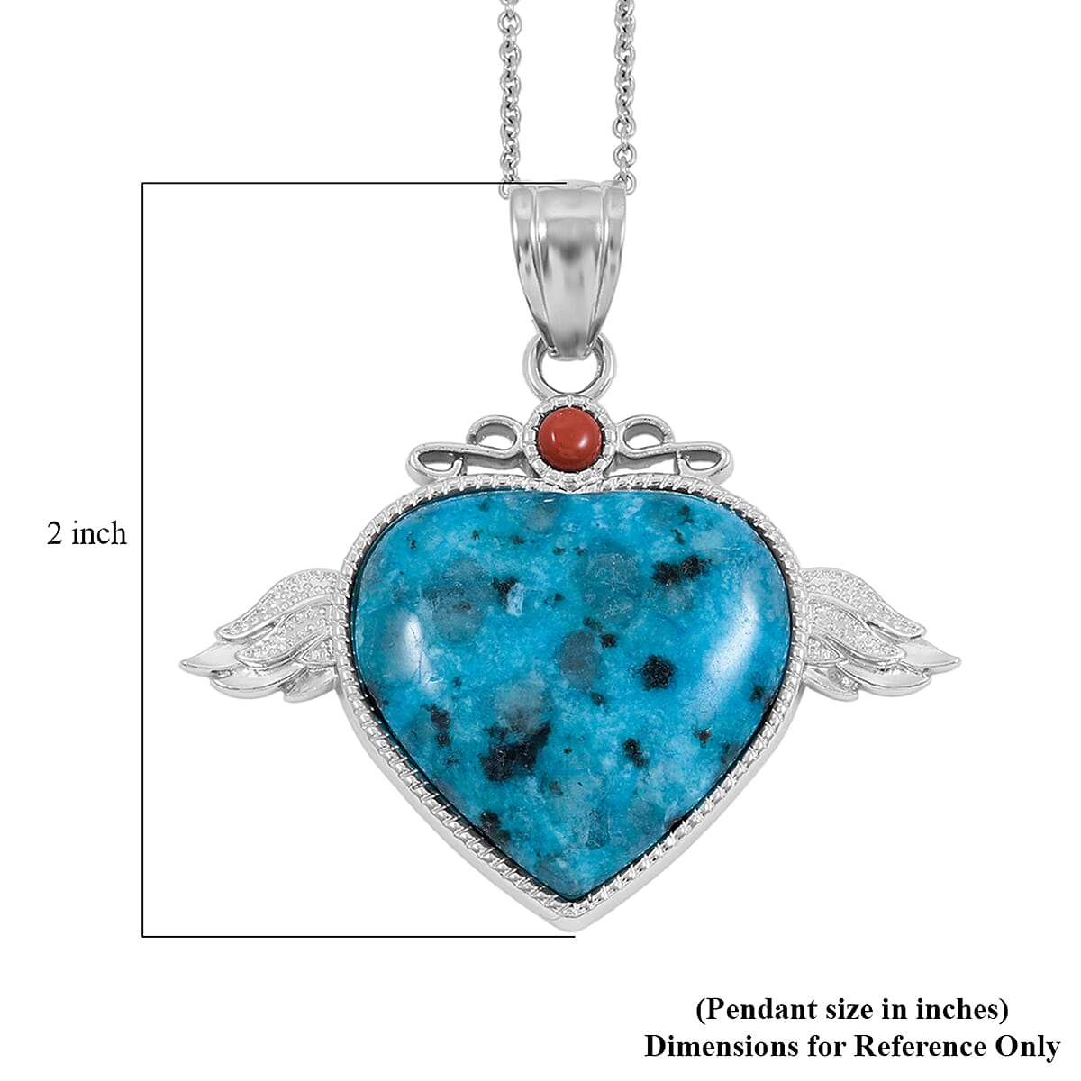 Aqua Quartz, Red Aventurine Angel Wing Heart Pendant in Silvertone with Stainless Steel Necklace (20 Inches) 38.00 ctw image number 4