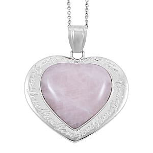 Rose Quartz 28 ctw Heart Pendant in Silvertone with Stainless Steel Necklace 20 Inches
