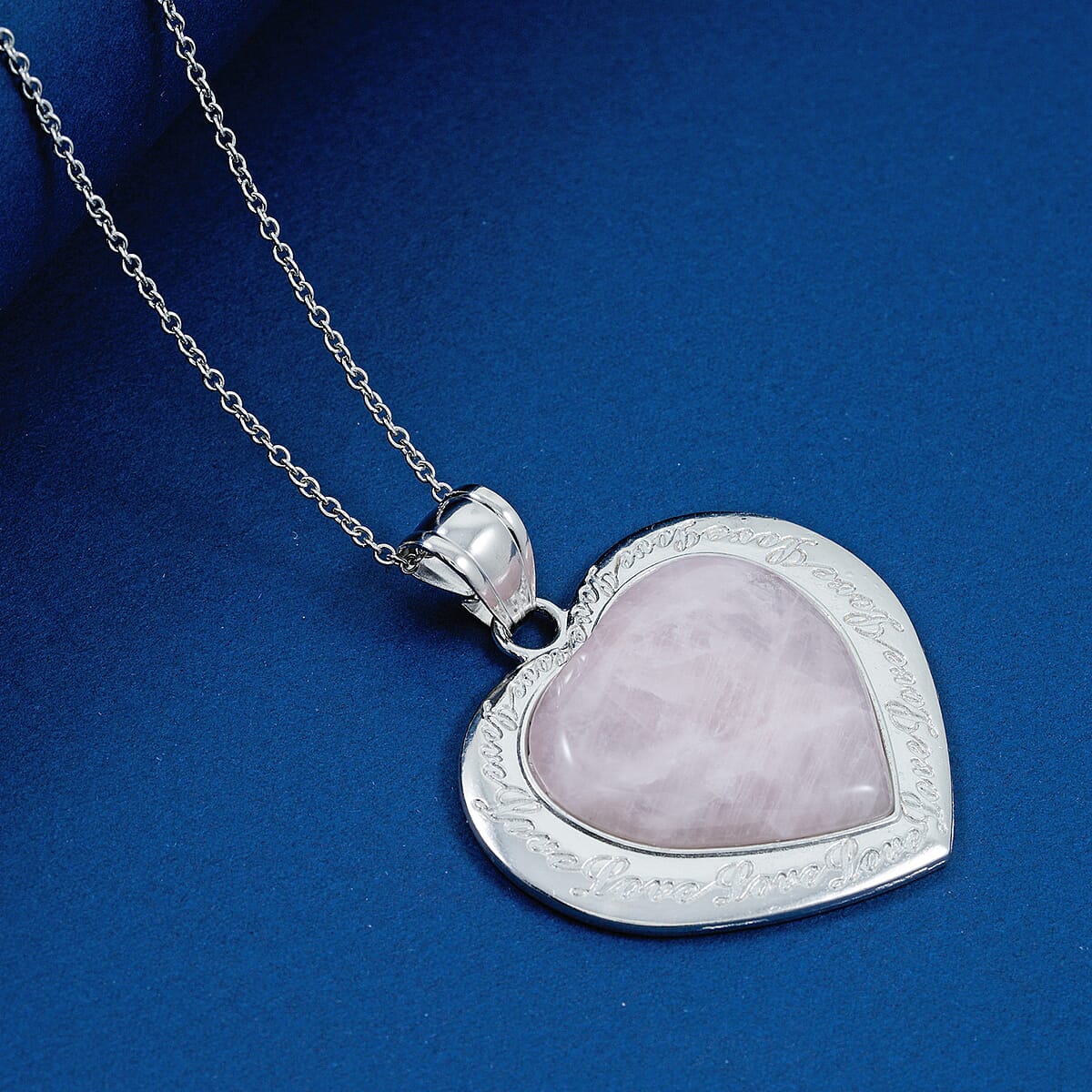 Rose Quartz 28 ctw Heart Pendant in Silvertone with Stainless Steel Necklace 20 Inches image number 1
