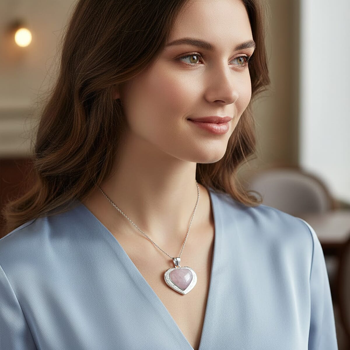 Rose Quartz 28 ctw Heart Pendant in Silvertone with Stainless Steel Necklace 20 Inches image number 2