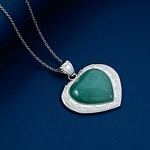 Green Aventurine Heart Pendant in Silvertone with Stainless Steel Necklace 28.80 ctw (20 Inches)
